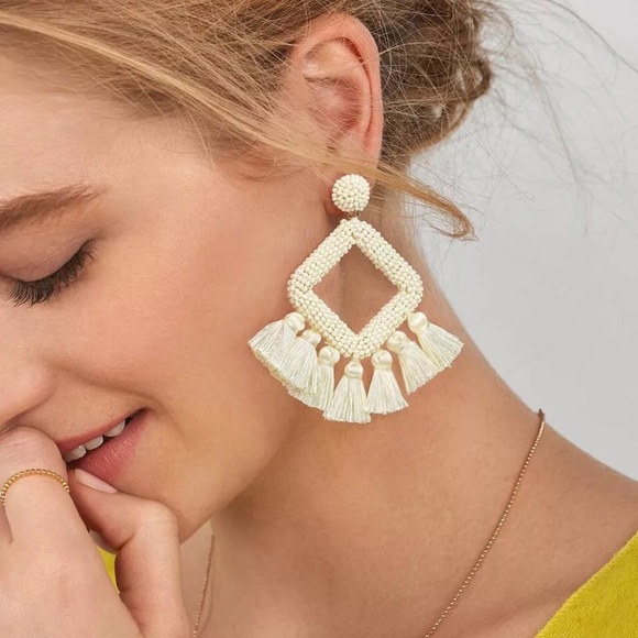 Paris&Pearle Jewelry - Lolita Off White Beaded Tassel Statement Earrings